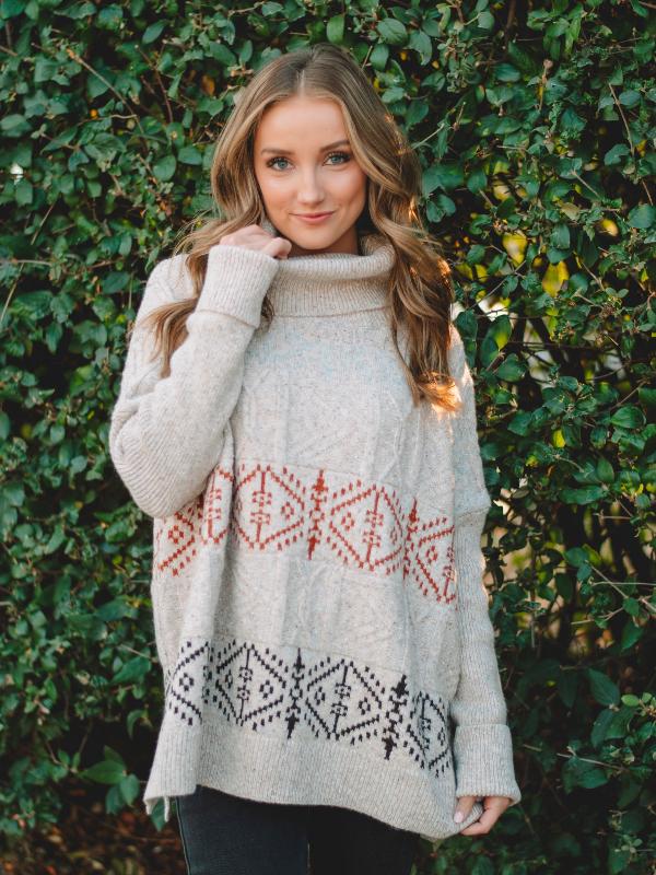 Oatmeal Turtleneck Knit Sweater