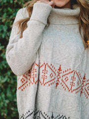 Oatmeal Turtleneck Knit Sweater