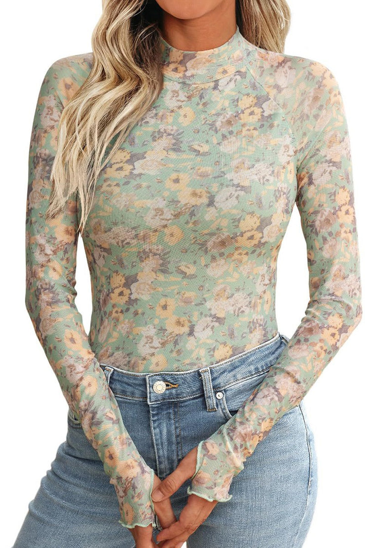 Janice Light Green Floral Print Top