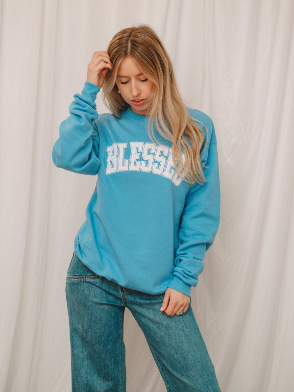 Blue Blessed Graphic Sweatshirt