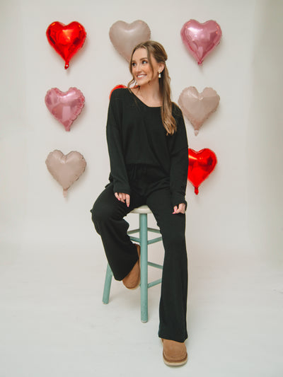 Katie Black Ribbed Long Sleeve Top and Pants