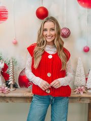 Red Button Up Knitted Sweater Vest