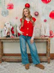 Red Button Up Knitted Sweater Vest