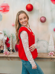 Red Button Up Knitted Sweater Vest