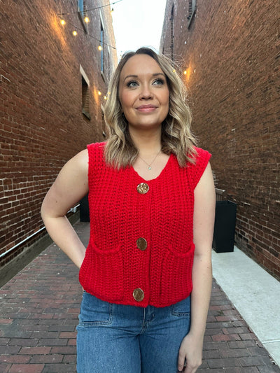 Red Button Up Knitted Sweater Vest