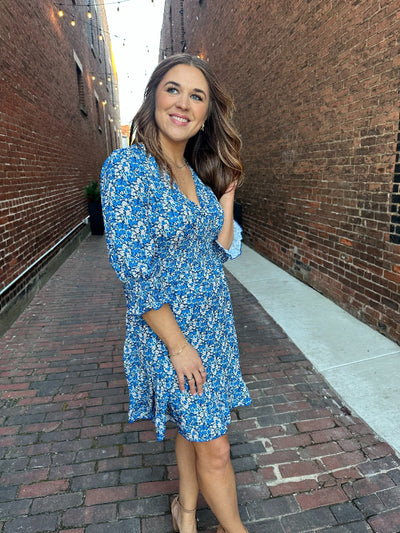 Bella Blue Floral Print Midi Dress