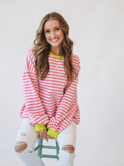 Caitlyn Pink/White Long Sleeve Striped Top