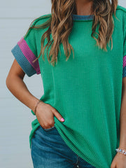 Zoey Keely Green Color Block Ribbed Top