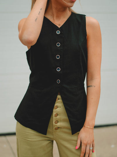 Vaile Black Button Down Vest