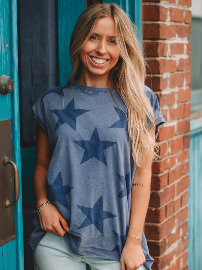 Heidi Indigo Muscle Star Print Tee