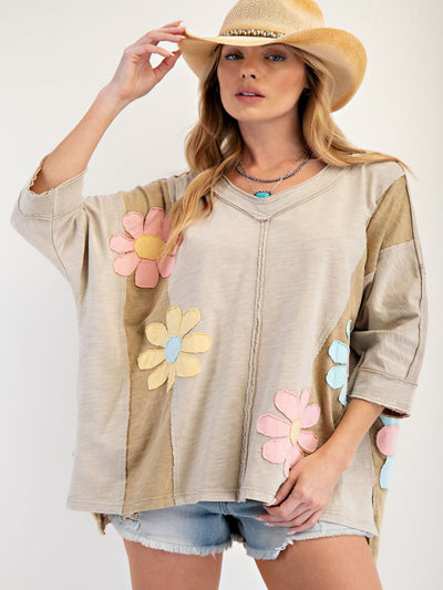 Darcie Olive Grey 3/4 Sleeve Top