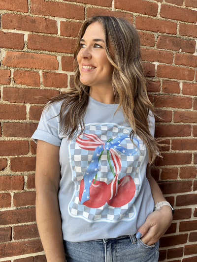 Light Blue Cherry Graphic Short Sleeve Tee