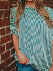 Brittany Dk Green Short Sleeve Ribbed Top