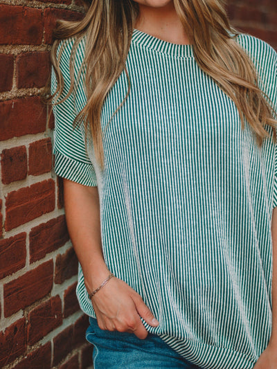 Brittany Dk Green Short Sleeve Ribbed Top