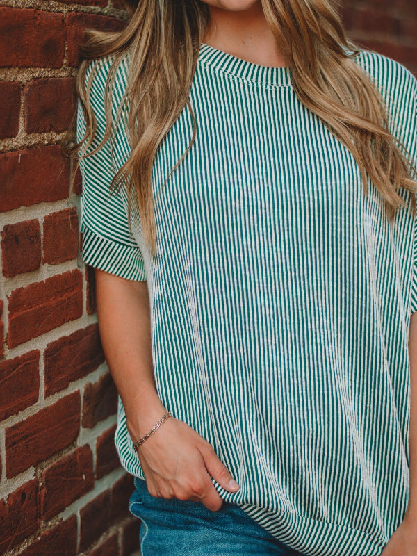 Brittany Dk Green Short Sleeve Ribbed Top