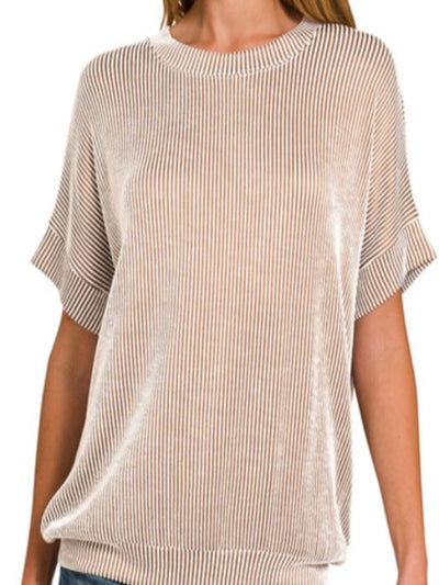 Brittany Mocha Short Sleeve Ribbed Top