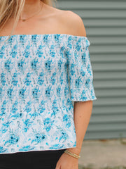 Deonna Blue Floral Smocked Top