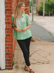 Lucy Lt Green Floral Short Sleeve Top