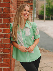 Lucy Lt Green Floral Short Sleeve Top