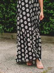 Nova Black Daisy Print Maxi Dress