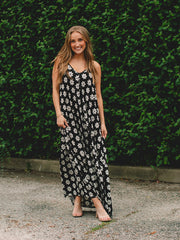 Nova Black Daisy Print Maxi Dress