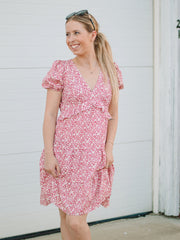 Kendra Pink Floral Short Sleeve Dress  FINAL SALE