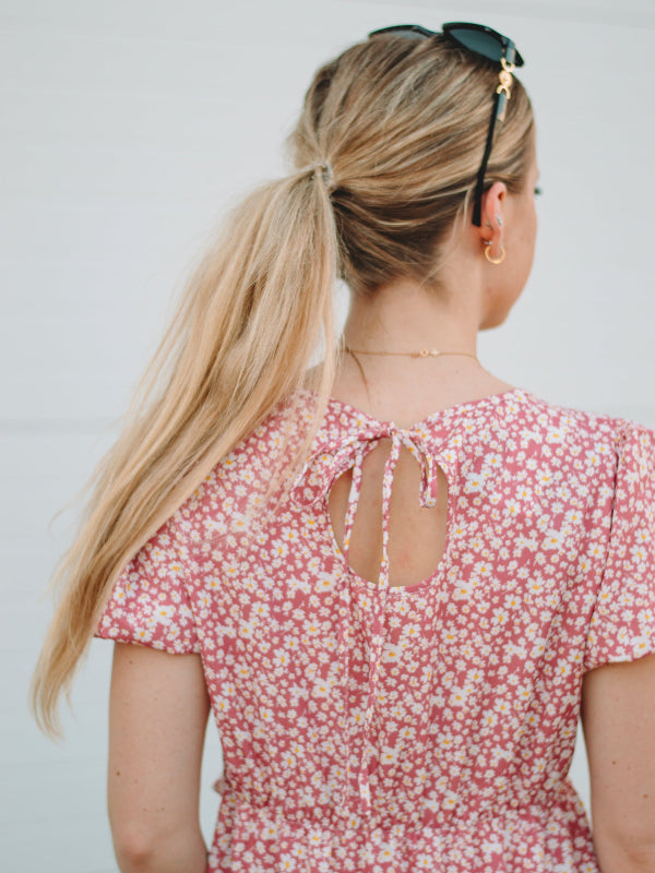 Kendra Pink Floral Short Sleeve Dress  FINAL SALE