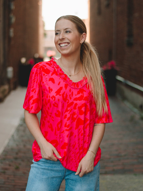 Jenny Rose Animal/Floral Print Short Sleeve Top