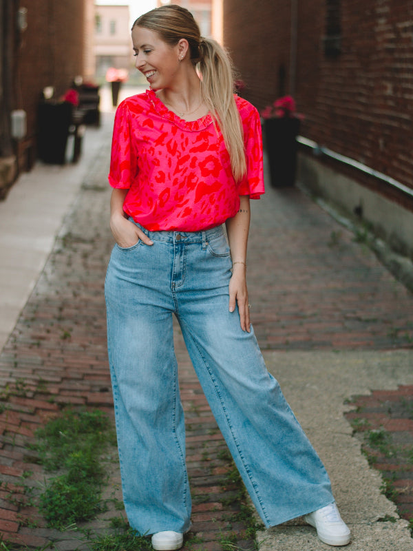 Jenny Rose Animal/Floral Print Short Sleeve Top