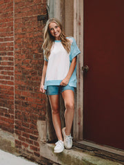 Becky Blue Color Block Short Sleeve Top