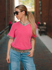 Cindy Pink Ribbed Short Sleeve Top