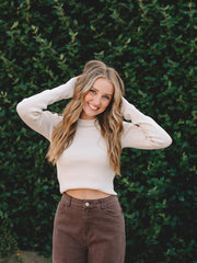 Nikki Oatmeal Long Sleeve Ribbed Sweater