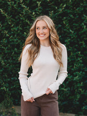 Nikki Oatmeal Long Sleeve Ribbed Sweater