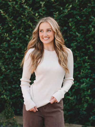 Nikki Oatmeal Long Sleeve Ribbed Sweater