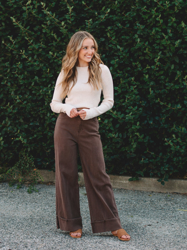 Nikki Oatmeal Long Sleeve Ribbed Sweater