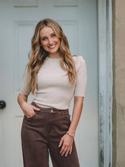 Angela Cream Short Sleeve Ribbed Top