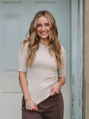 Angela Cream Short Sleeve Ribbed Top
