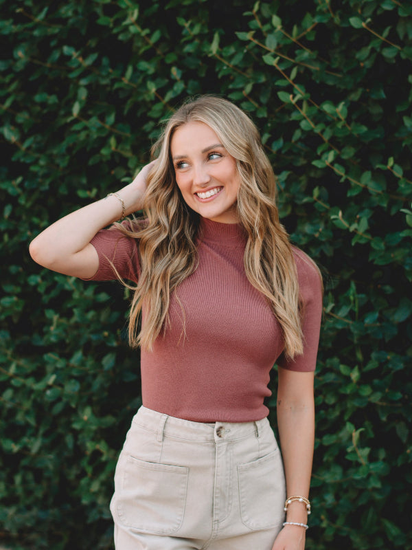 Hailey Marsala Short Sleeve Sweater
