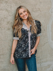 Pamala Black Floral Short Sleeve Top