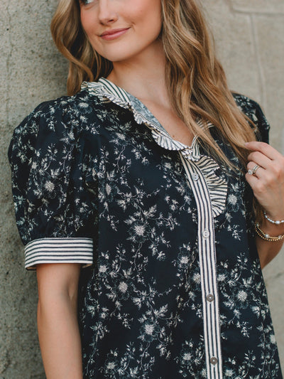 Pamala Black Floral Short Sleeve Top