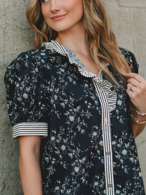 Pamala Black Floral Short Sleeve Top