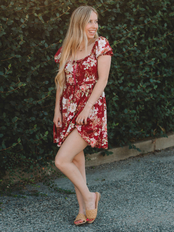 Amanda Burgundy Floral Dress