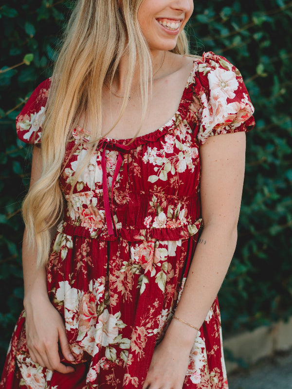 Amanda Burgundy Floral Dress
