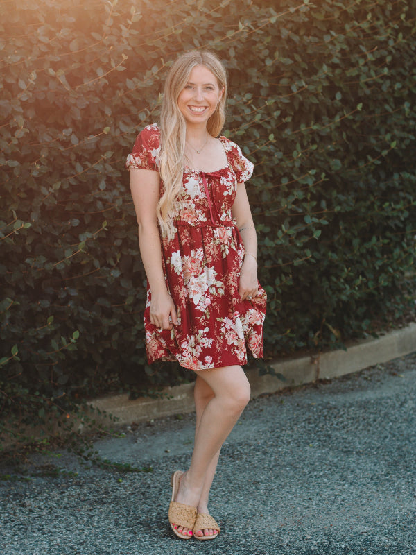 Amanda Burgundy Floral Dress