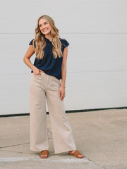 Christina Navy Lace Trim Short Sleeve Top