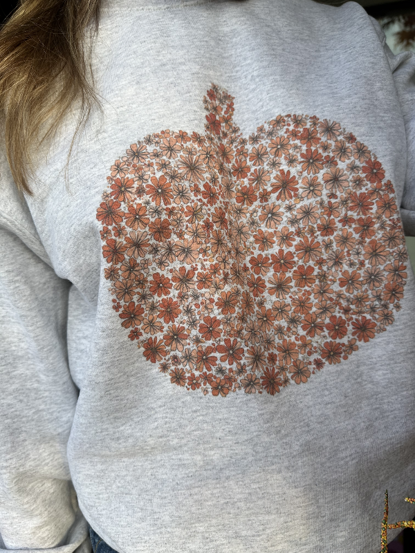 Grey Boho Floral Pumpkin Graphic Sweatshirt