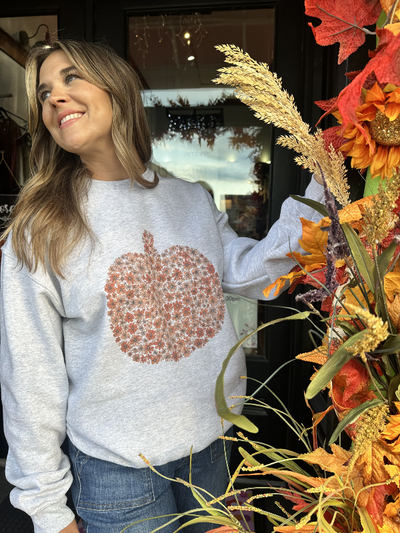 Grey Boho Floral Pumpkin Graphic Sweatshirt