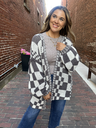 Charity Charcoal Check Pattern Cardigan