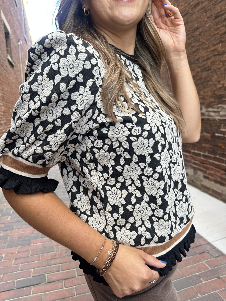 Annie Black/Lt Grey Puff Sleeve Top