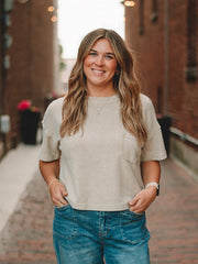 Angie Khaki Ribbed Short Sleeve Top